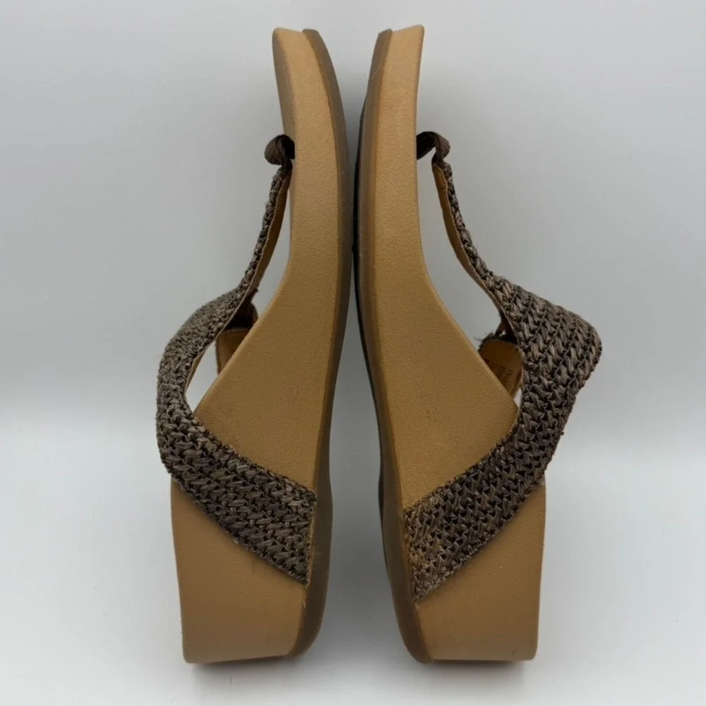 Aetrex Kate Wedge Sandals‎ Adjustable Buckle Thong Brown Woven EU42 US10.5-11